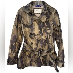 Jane Post Camouflage Belted Trench Coat XS Italian Fabric Double Breasted